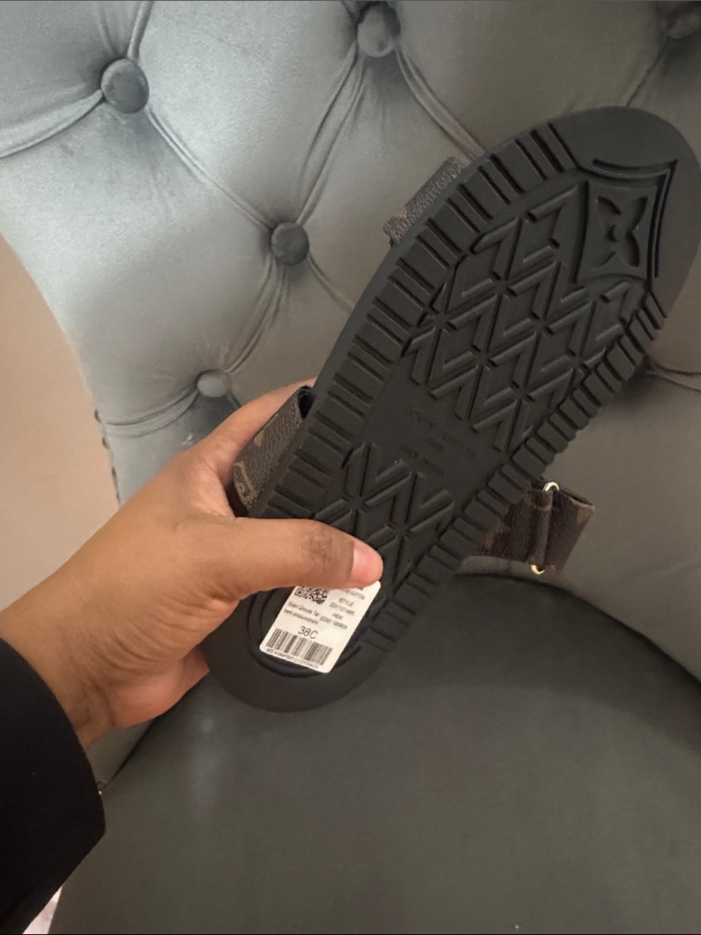 Louis Vuitton Brown Monogram Double-Strap Slide Sandals with Gold LV Hardware - Picture 3 of 3
